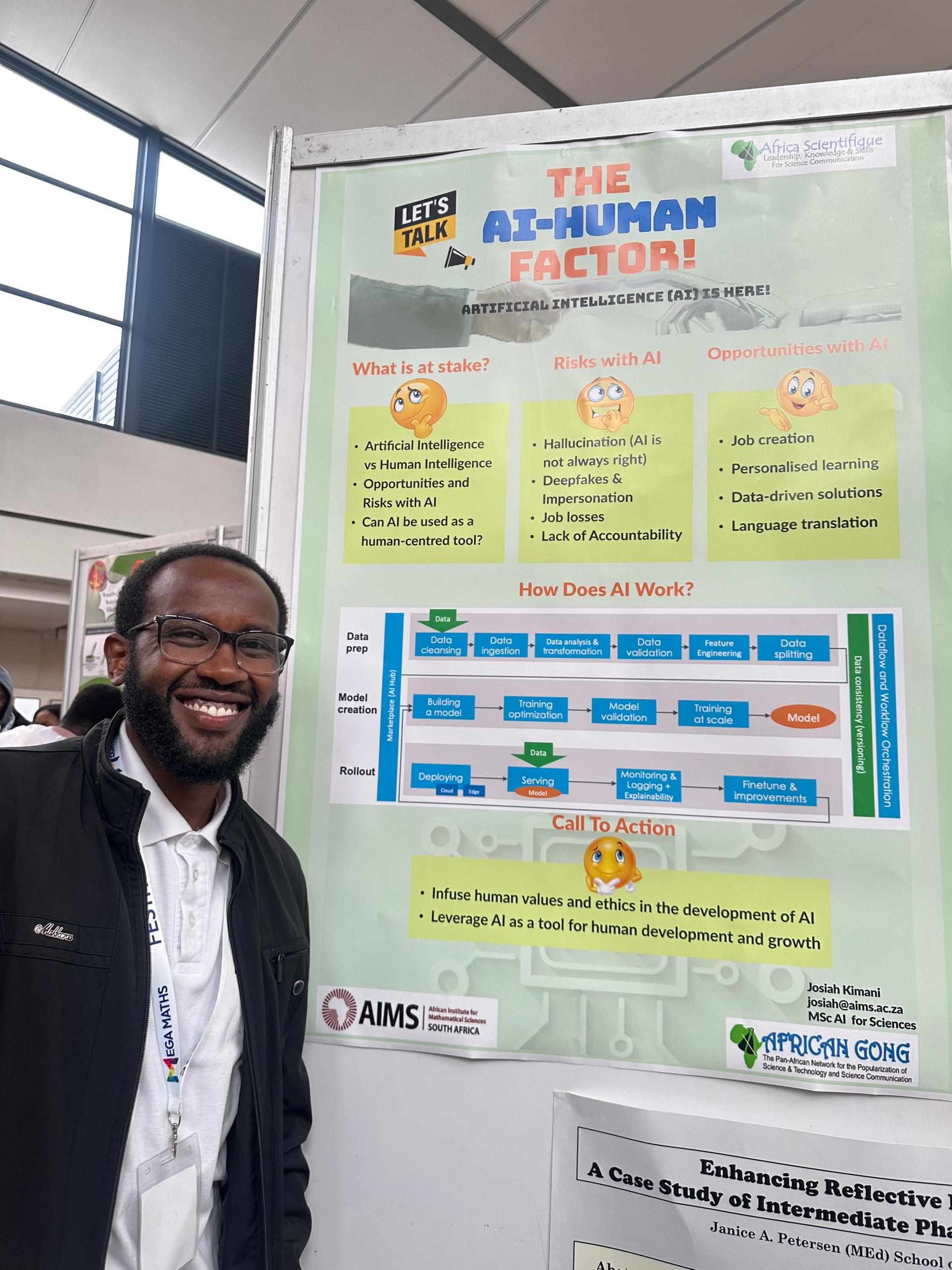 Josiah presenting at the AI-Human Factor poster session