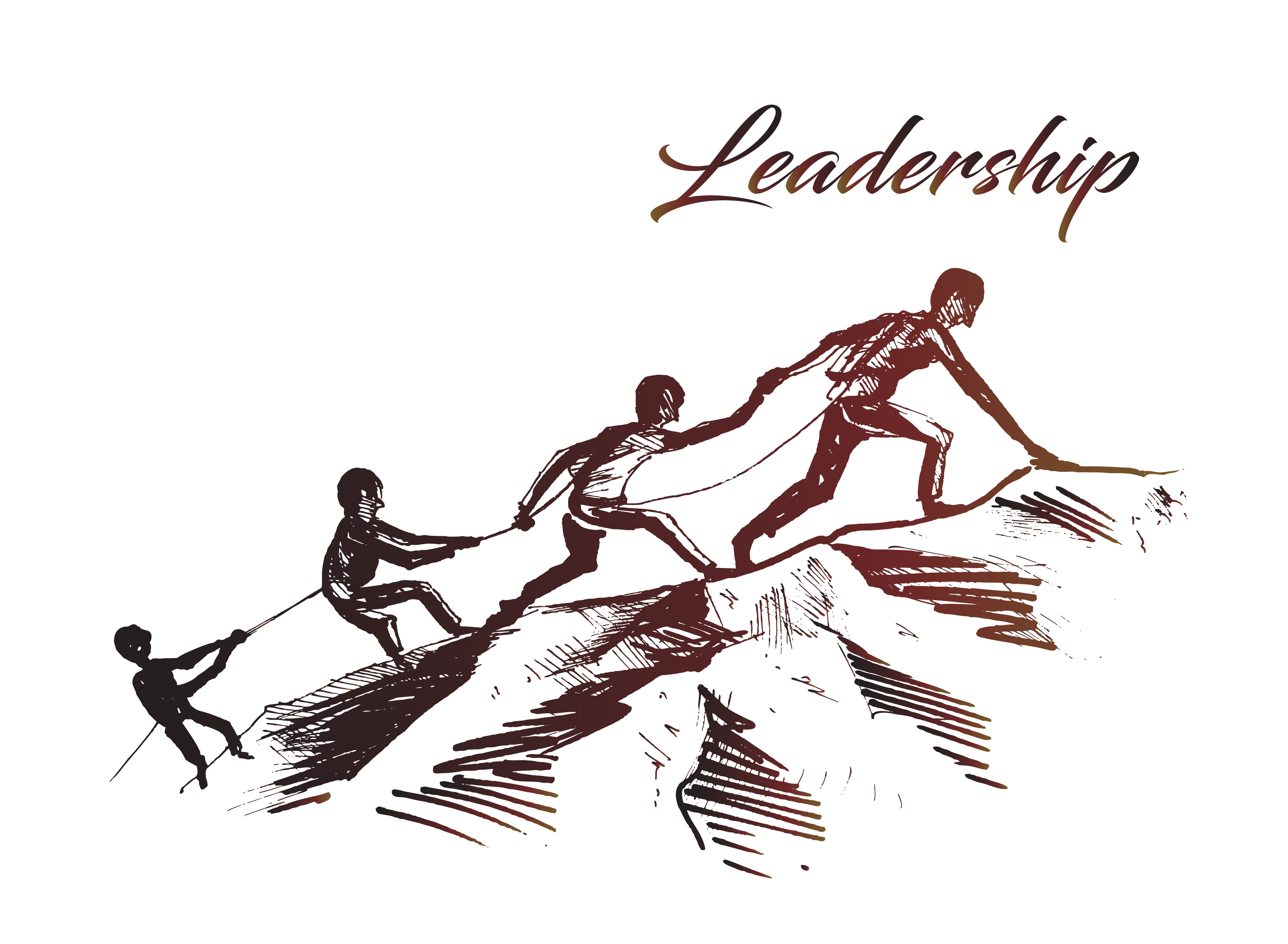 Leadership illustration — people helping each other climb